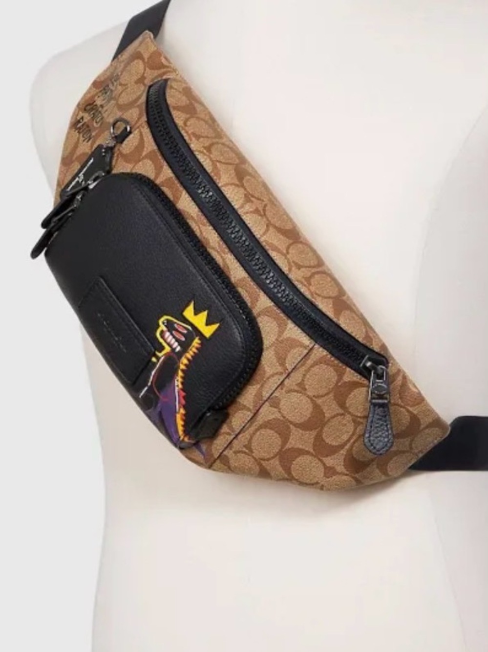 Basquiat New Tags Coach Unisex Signature Canvas Brown Belt Bag w:Black Zip Pouch